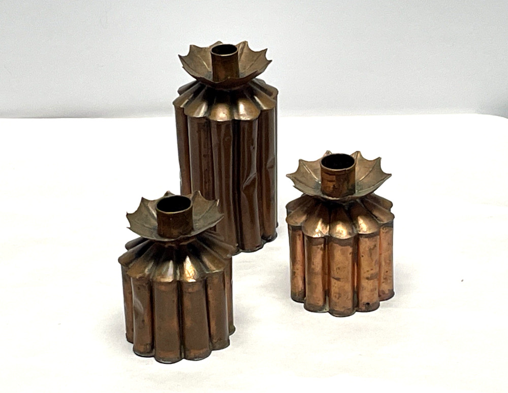 Gene Byron Mexico Copper Candle Holders Set 3 Mid Century Modern Mexican Signed